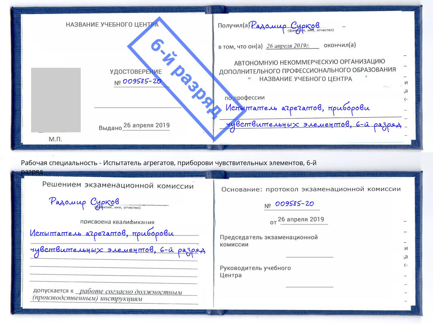 корочка 6-й разряд Испытатель агрегатов, приборови чувствительных элементов Учалы