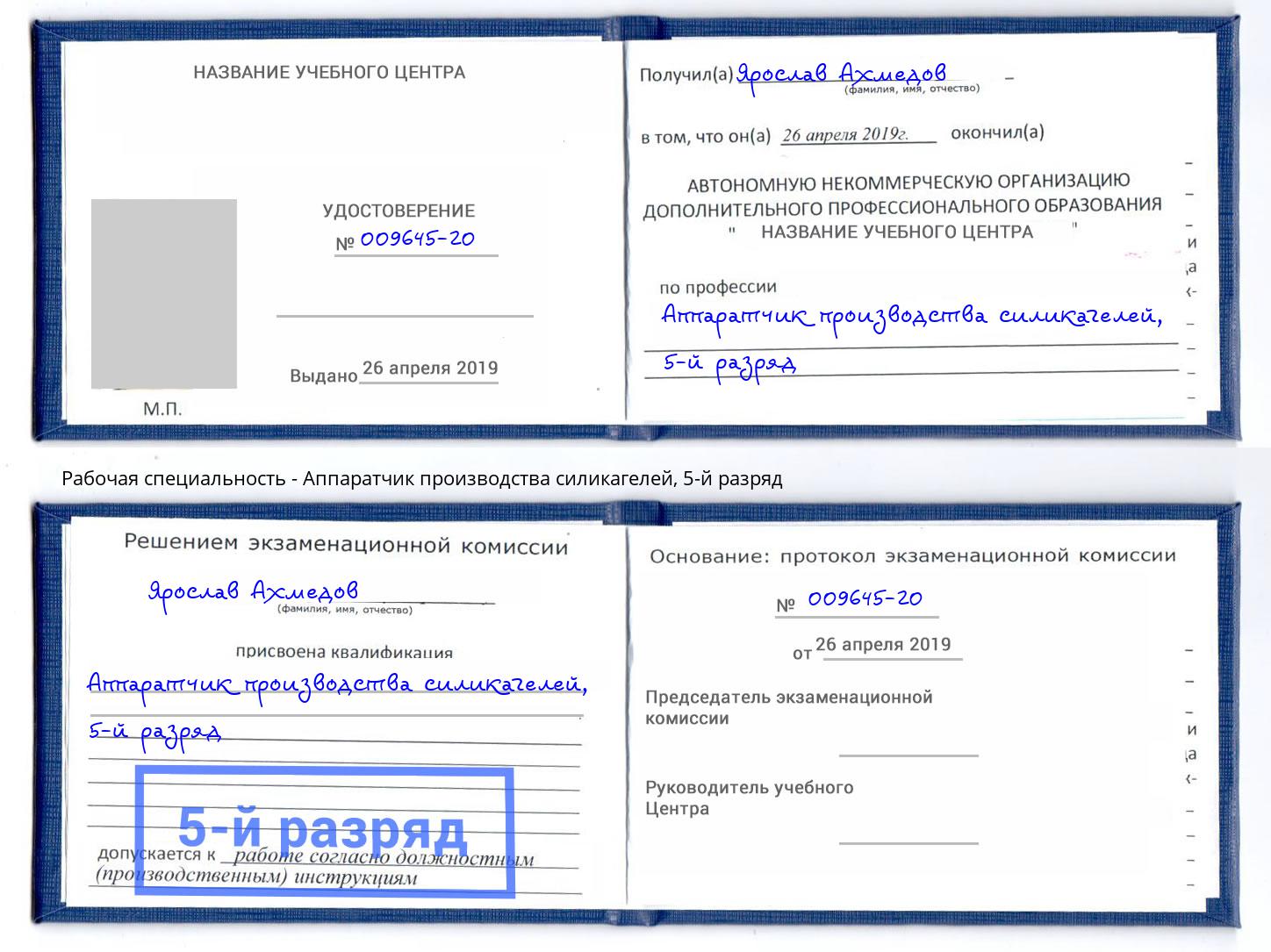 корочка 5-й разряд Аппаратчик производства силикагелей Учалы