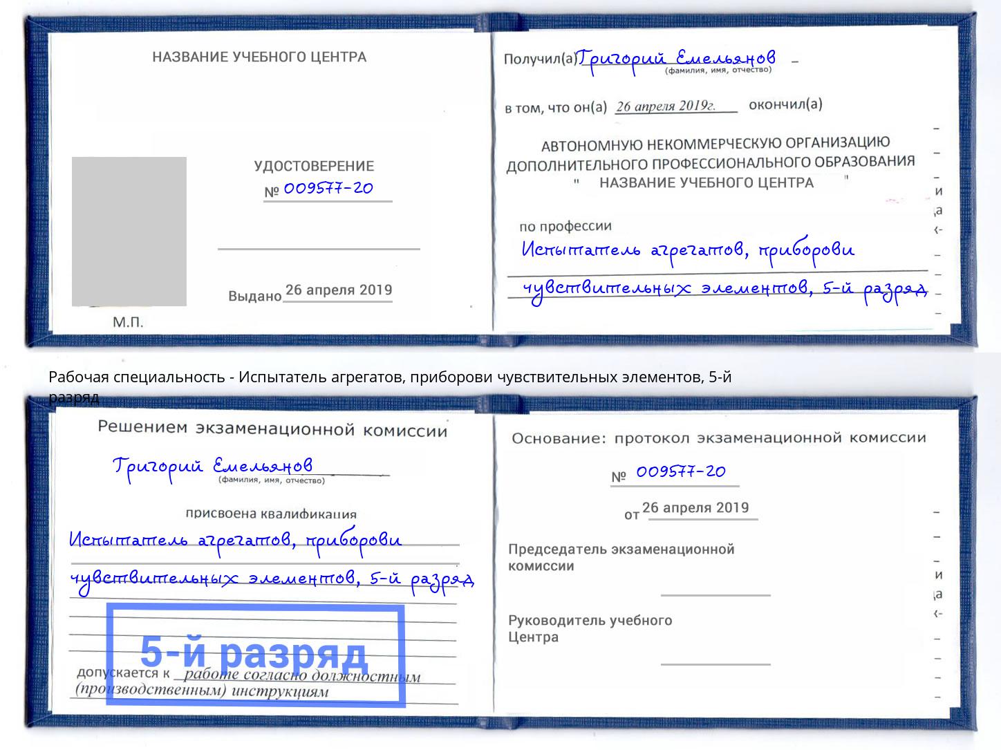 корочка 5-й разряд Испытатель агрегатов, приборови чувствительных элементов Учалы
