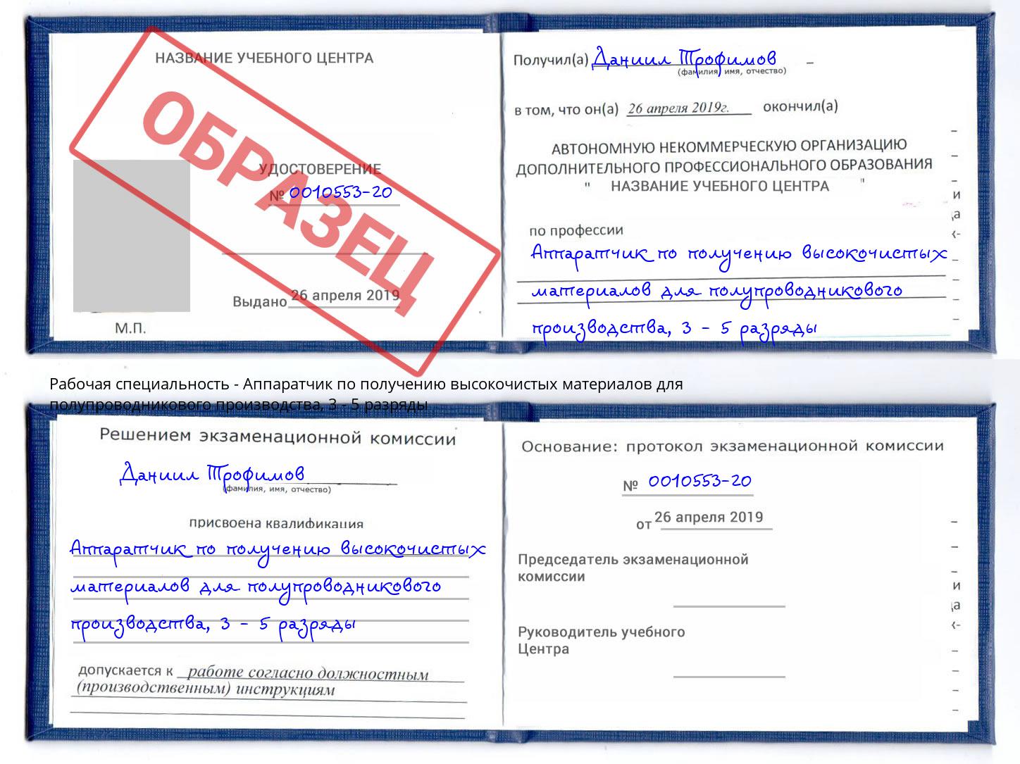корочка 3 - 5 разряды Аппаратчик по получению высокочистых материалов для полупроводникового производства Учалы