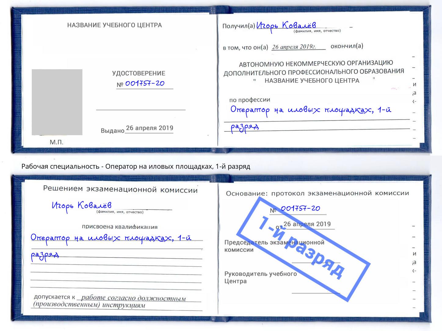 корочка 1-й разряд Оператор на иловых площадках Учалы
