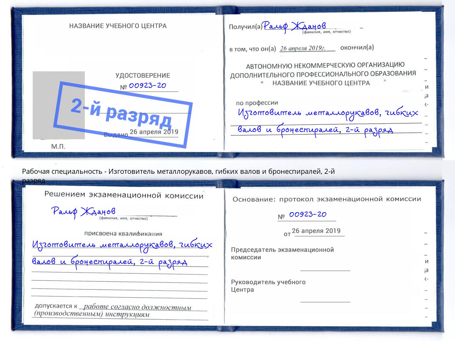 корочка 2-й разряд Изготовитель металлорукавов, гибких валов и бронеспиралей Учалы